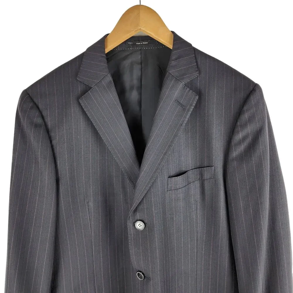 Zegna 100% Wool Pin Stripe Blazer Black Double Vent Three Button Size 46R